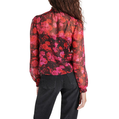 Steve Madden Women’s Floral Mock Neck Chiffon Top-Multi Pink-Small -NWT $69
