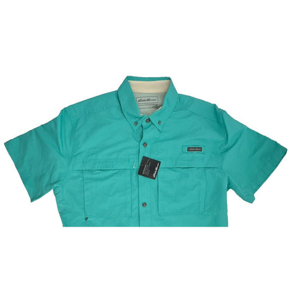 $60 Eddie Bauer Men's Ripstop Guide Short Sleeve Shirt- Turquoise -Medium-New