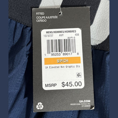 $45 Under Armour Men’s UA Elevated Woven Graphic Shorts-Academy Blue-Small -New