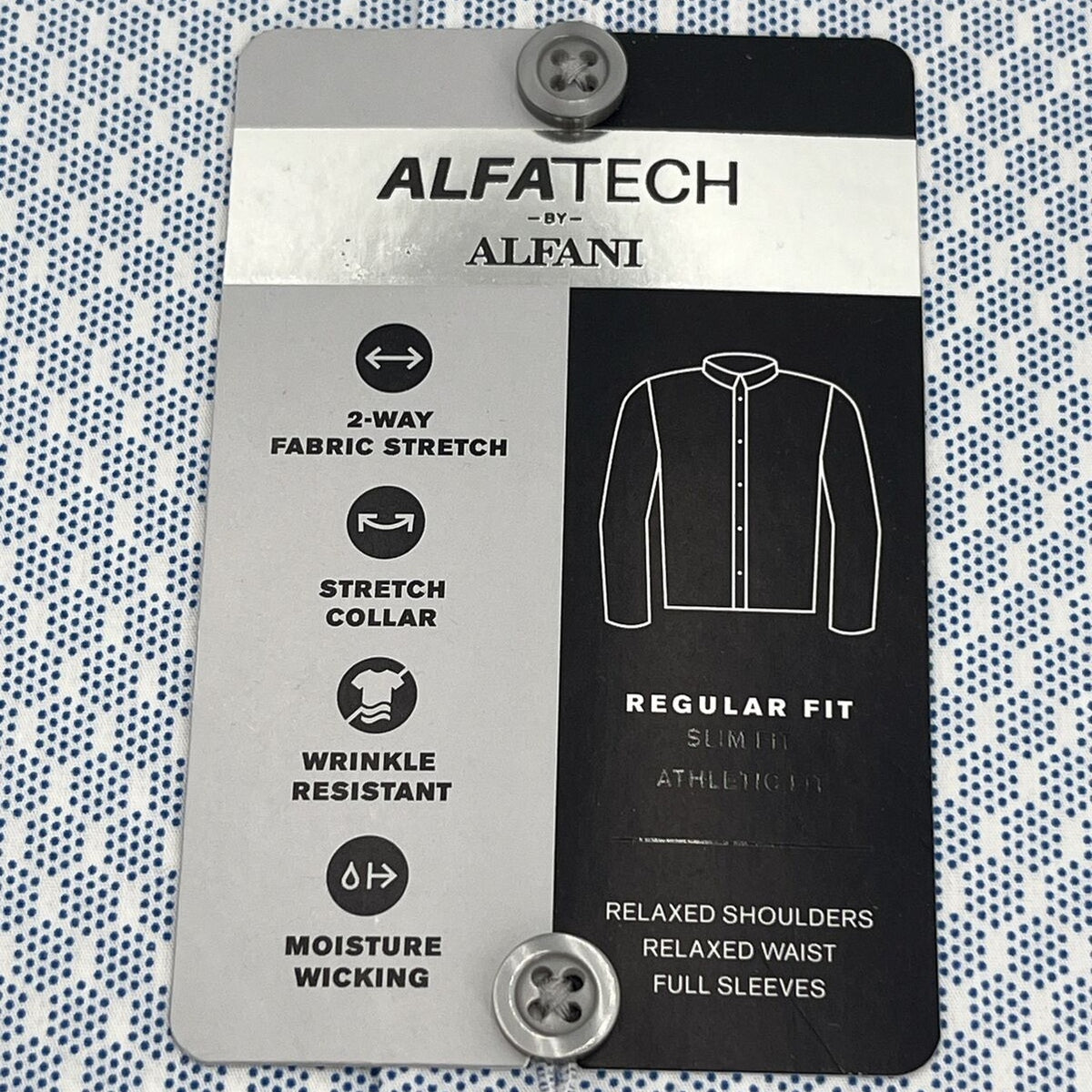 Alfani Men’s Regular Fit Cotton Button Up Long Sleeve Shirt-Blue/White-14-14.5-S