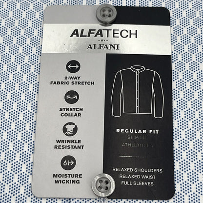 Alfani Men’s Regular Fit Cotton Button Up Long Sleeve Shirt-Blue/White-14-14.5-S