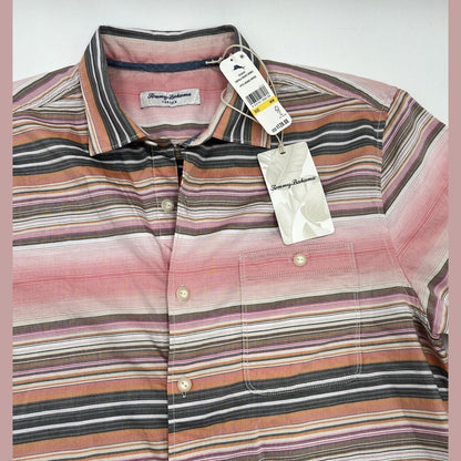 $128 Tommy Bahama Men’s Tortola Stripe Short Sleeve Woven- Orange Multi-Medium