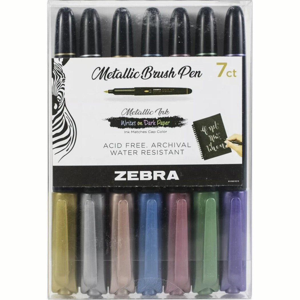 Zebra Metallic Brush Pen Set 7/Pkg-Assorted Colors -01607