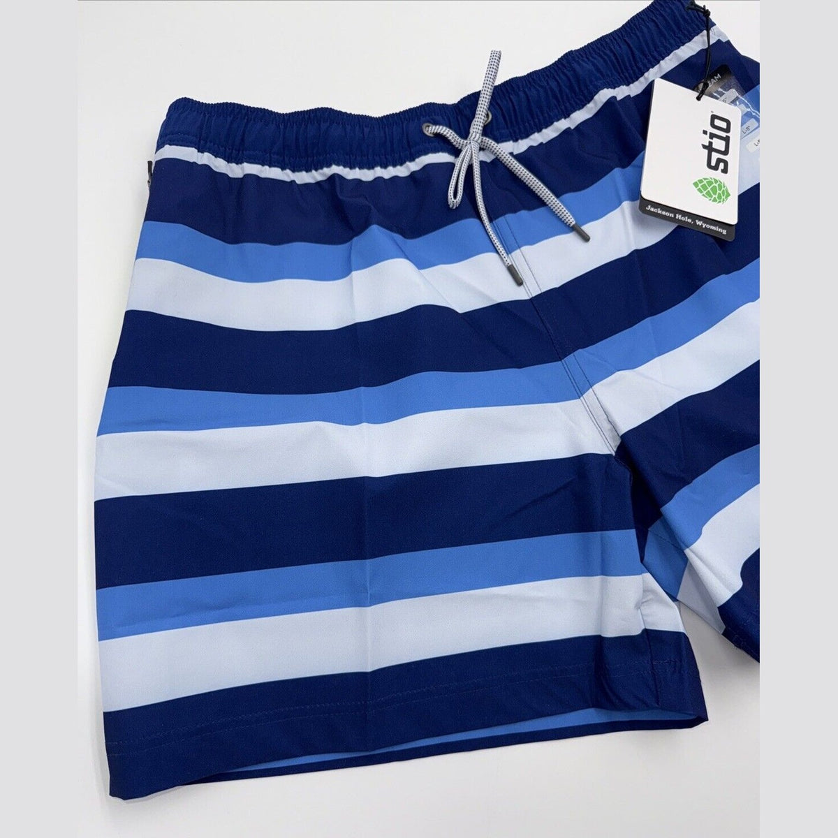 $75 Stio Men’s CFS Drifter Board 5” Shorts -Cobalt Blue Stripes-Size: Large- NWT
