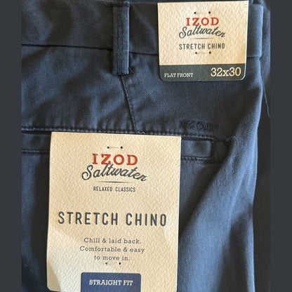 IZOD Men’s Saltwater Flat Front Chino Pants - Cadet Navy - 32W 30L - NWT