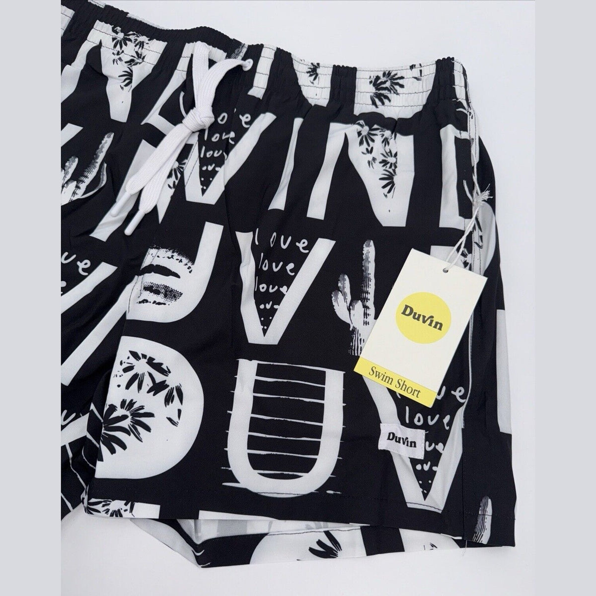 $65 Duvin Design Men's Cactus Swim Trunk Shorts - Black/White - Size: Large -NEW