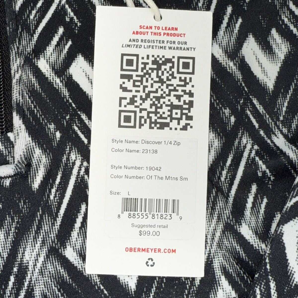 $95 Obermeyer Women’s Geo Discover 1/4 Zip Baselayer Top- White Multi-Large-New