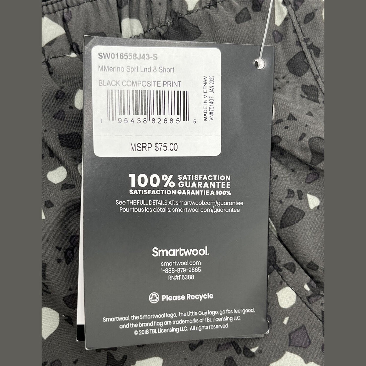 $75 Smartwool Men’s Merino Sport Lined Run Hike Shorts- Black Print-Small-New