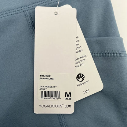 $48 YOGALICIOUS LUX Women’s Lux Tribeca 9” Activewear Shorts-Spring Blue- Medium