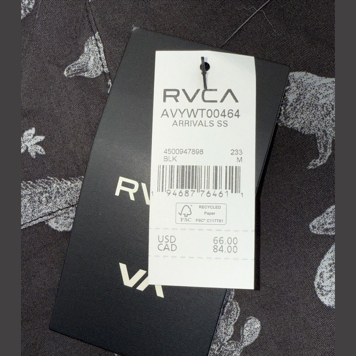 $66 RVCA Men’s Arrival S/S Button Shirt - Black -Size:  Medium - New Tag