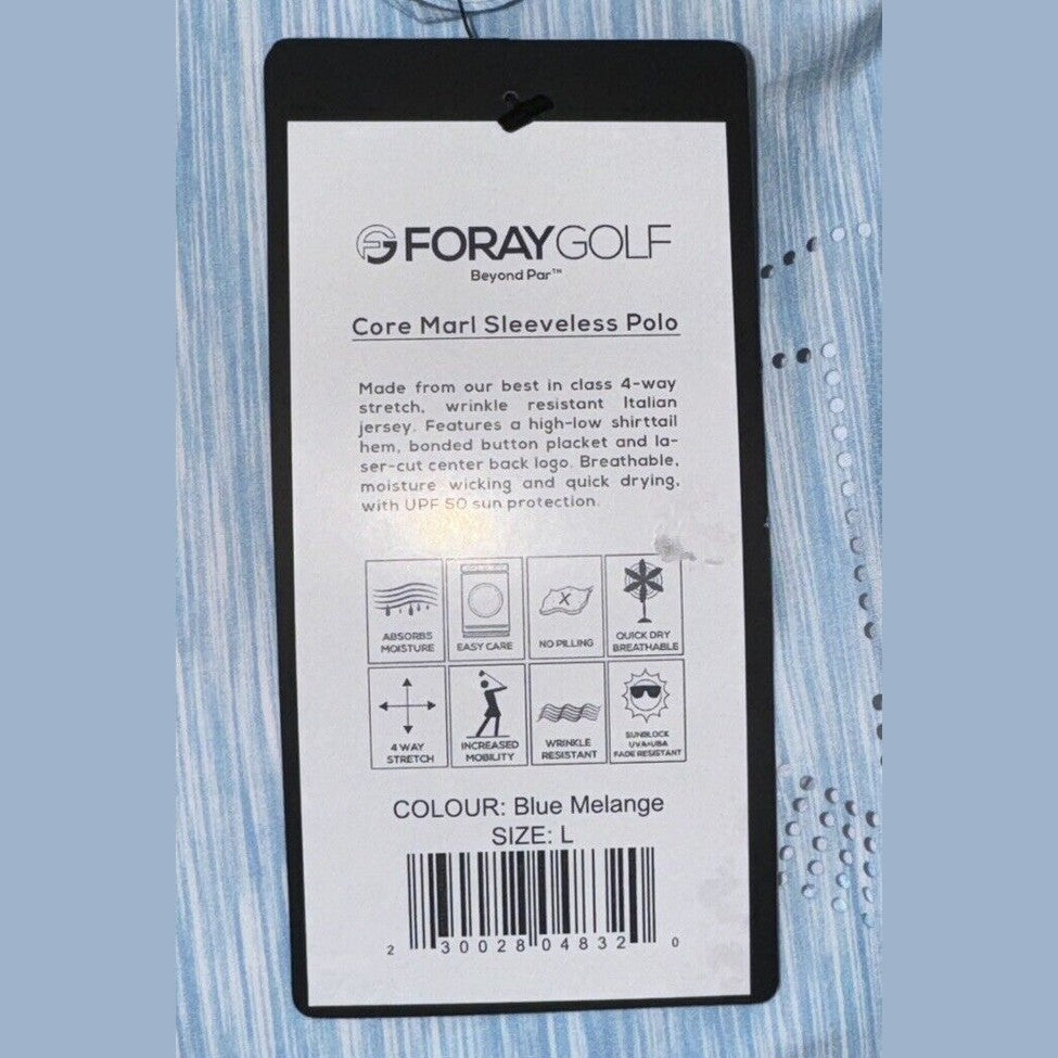 Foray Golf Women's Sleeveless Polo - Blue Melange- Large - MSRP $100