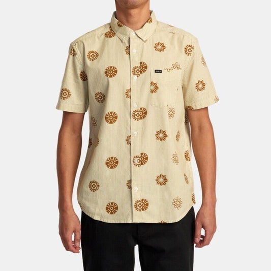 $66 RVCA Men's S/S Button Shirt ENDLESS SEERSUCKER - Gold - Medium - New W Tags