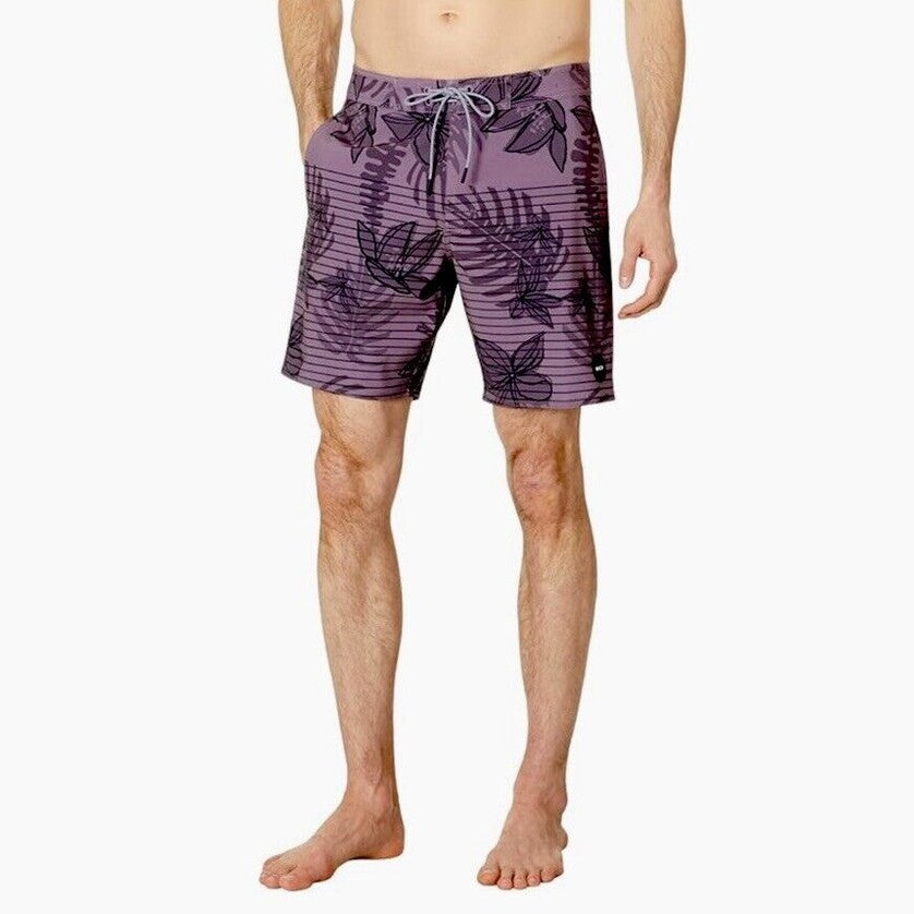 $66 Rvca Men’s CURREN Special Edition Floral Striped Swim Trunks-Lavender-30”W