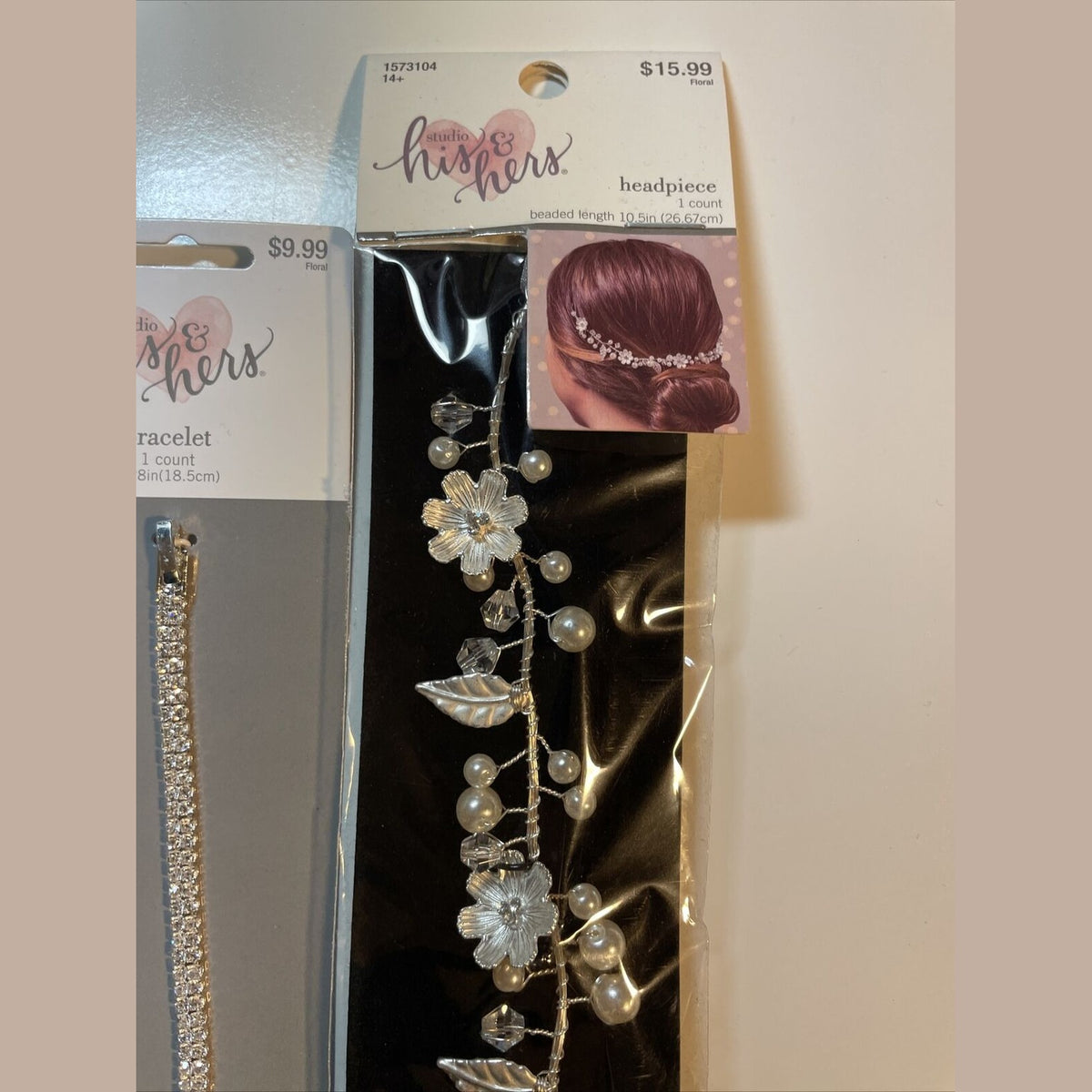 Combo Lot 4 PCs Studio His & Hers WEDDING Set: Earrings- Headpiece- Bracelets