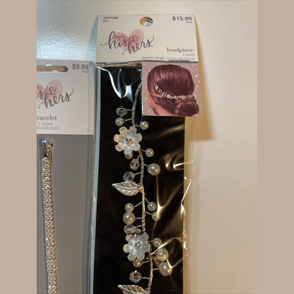 Combo Lot 4 PCs Studio His & Hers WEDDING Set: Earrings- Headpiece- Bracelets