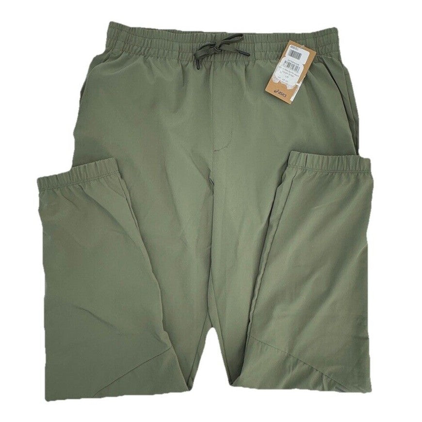 Asics Men’s Woven Side Zip Pocket Joggers- Olive Green- Large- New Tags