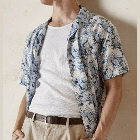 $85 Jeremiah Men’s Linen Viscose Blend Short Sleeve Button Shirt-Blue-Medium-New
