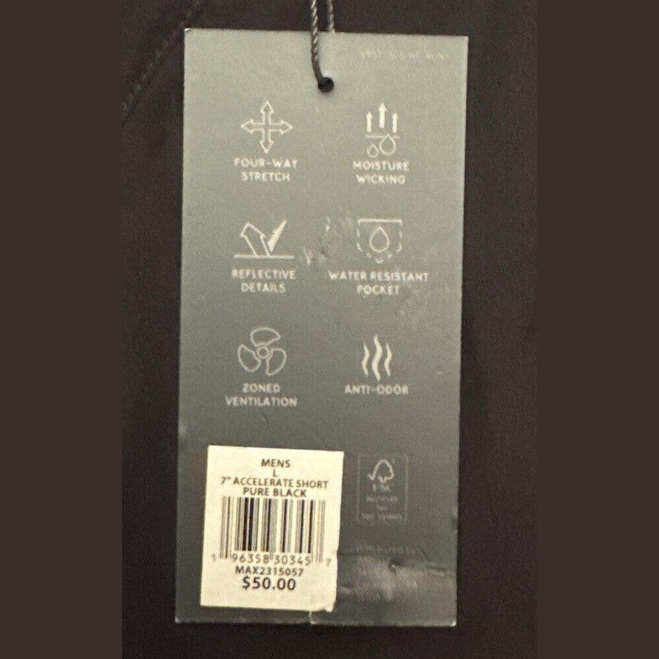 VRST Men's 7” Accelerate Lined Shorts - Pure Black- Large  - NWT Retail $50