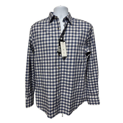 Bugatchi Uomo Men’s Plaid Dress Shirt Long Sleeve -Blue White-Medium- New $149