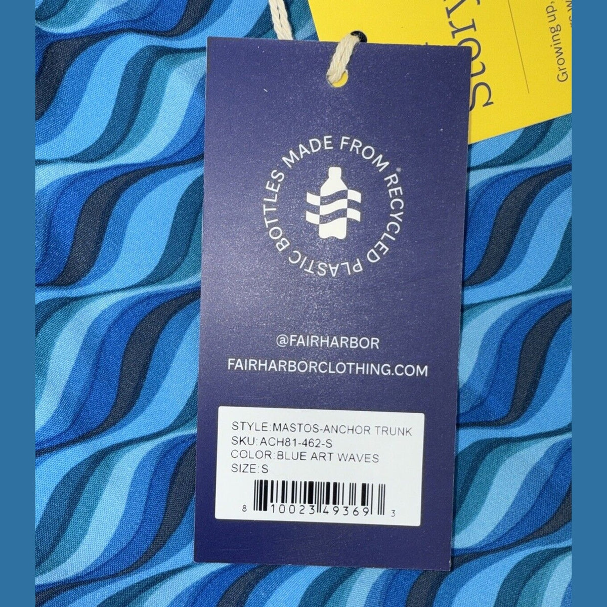 $68 Fair Harbor Men’s Mastos Anchor Swim Trunks Lined Shorts-Blue Wave-Small-New