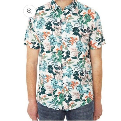 $128 Slate & Stone Tropical Floral Viscose Shirt Short Sleeve-Multicolor-Medium