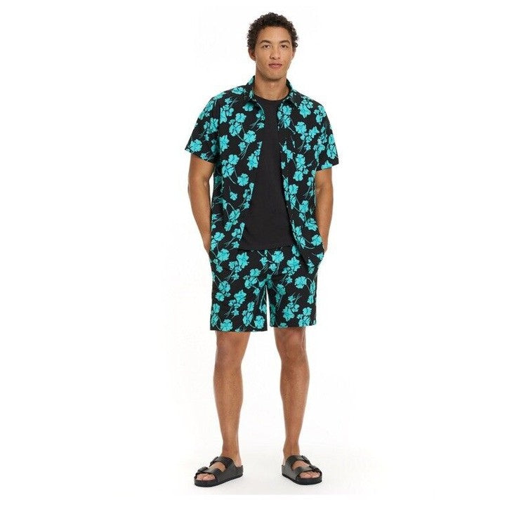 $40 Hurley Men's Salem Performance Woven Shorts-Black Teal-Medium-NEW