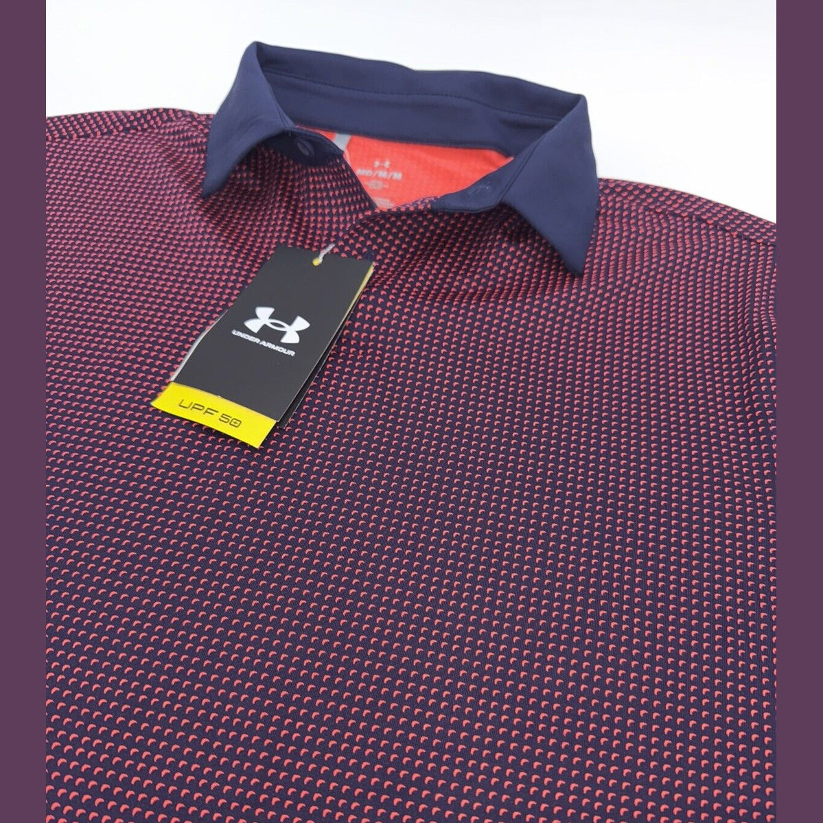 $78 Under Armour Golf Men's T2 Half Moon Polo Shirt- Navy/Orange- Medium-New Tag