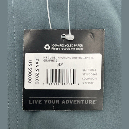 $90 Eddie Bauer Mr Guide Throwline 10" Shorts Lightweight-Graphite-Size: 32W-New