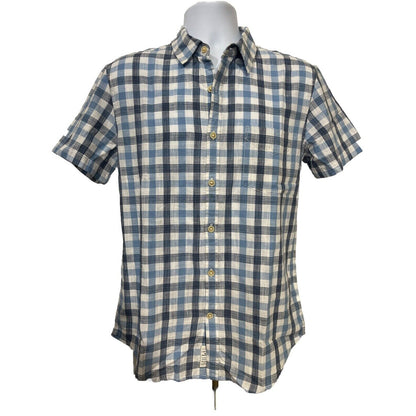 $70 Lucky Brand Men’s 100% Cotton Ballona S/S Shirt Plaid-Blue-Medium-New Tag