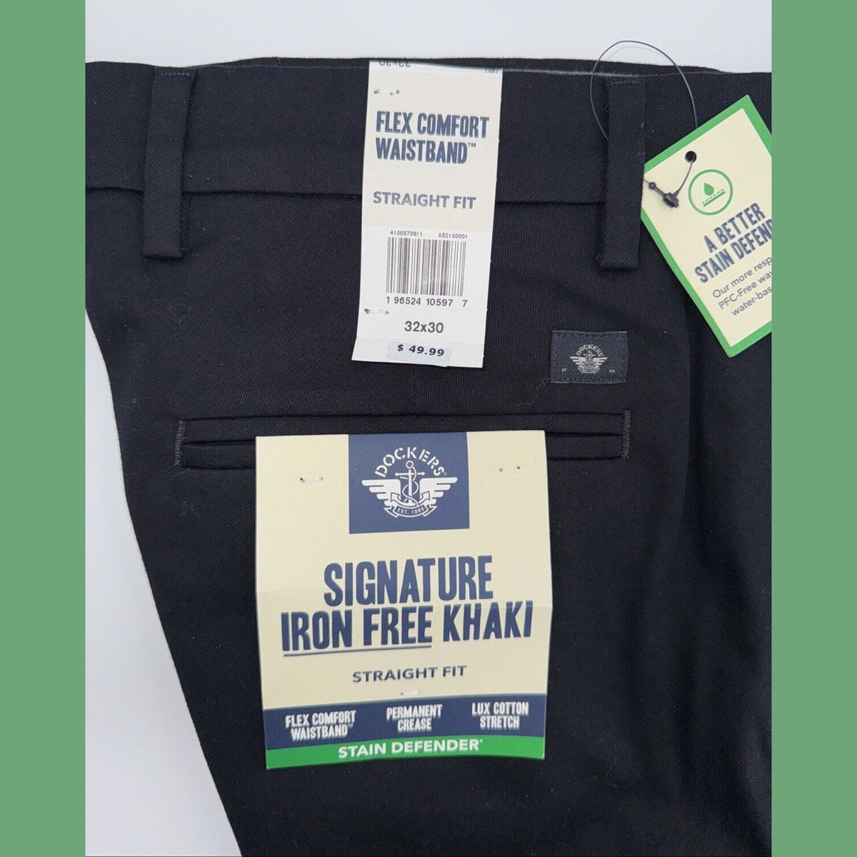 Dockers Men’s Signature Iron Free Khaki Pants, Straight Fit- Black- 32W 30L- NWT