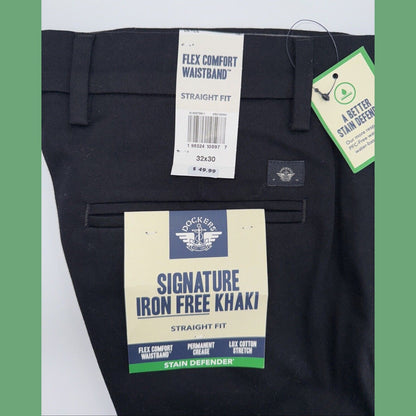 Dockers Men’s Signature Iron Free Khaki Pants, Straight Fit- Black- 32W 30L- NWT