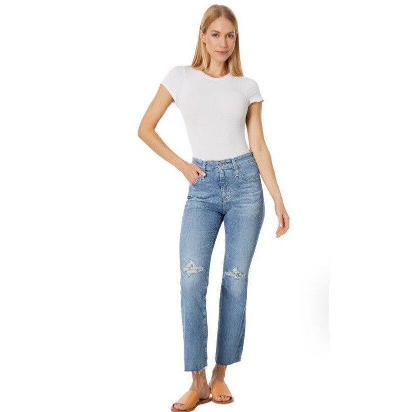 $235 AG Women’s Farrah Boot Crop Denim- 20 Years Undertow Destructed- Size 31