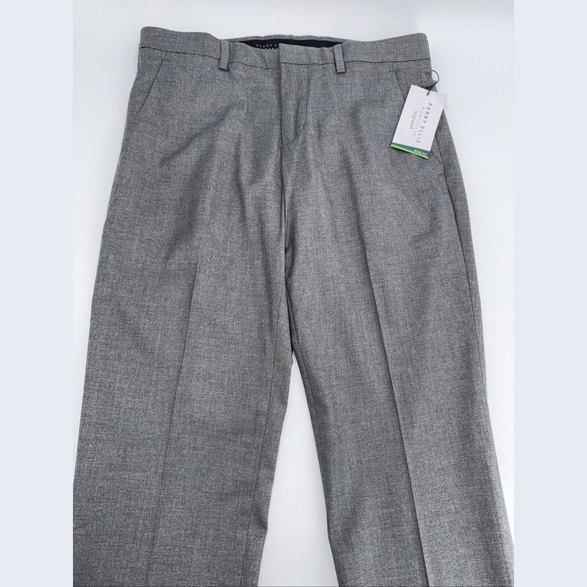$95 Perry Ellis Men's Slim-Fit Flat Front Dress Pants - Alloy Grey-30W 30L-New