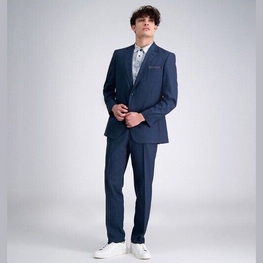 Haggar Men’s Travel PerformanceTailored Fit Flat-Front Suit Pant-Blue-34W 32L
