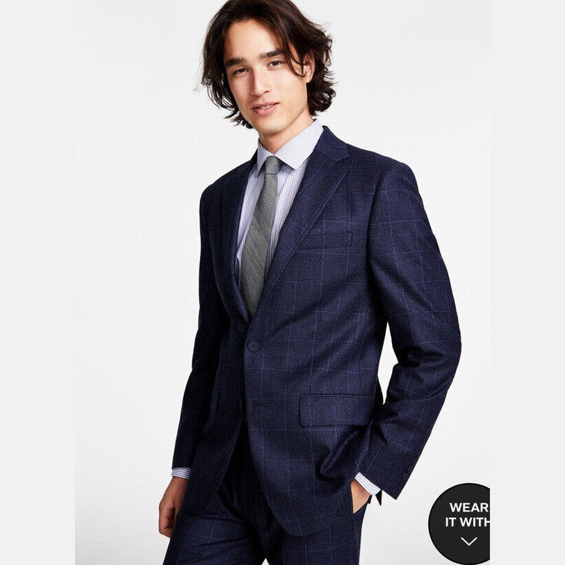 Calvin Klein Men’s X Slim Fit Wool Separate Jacket-Navy Plaid -36Reg-New $450