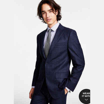 Calvin Klein Men’s X Slim Fit Wool Separate Jacket-Navy Plaid -36Reg-New $450
