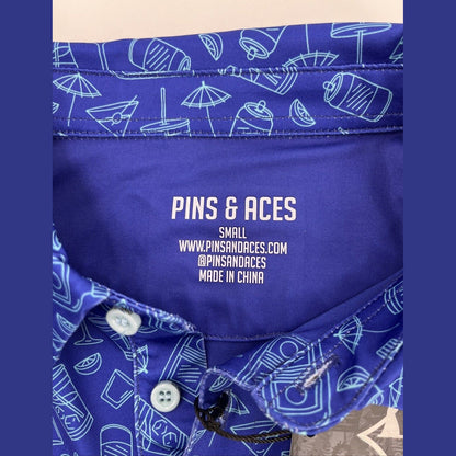 $70 Pins & Aces Men’s Happy Hour Performance Stretch Polo-Blue Bonnet-Small-New