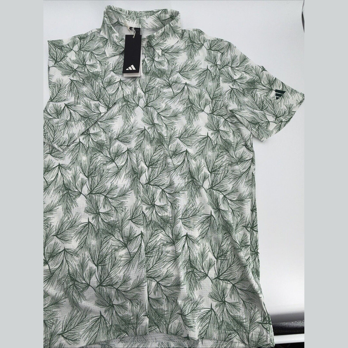 $70 Adidas Men’s ULT365 PINE Print Polo Shirt - White / Green-Medium - New Tags