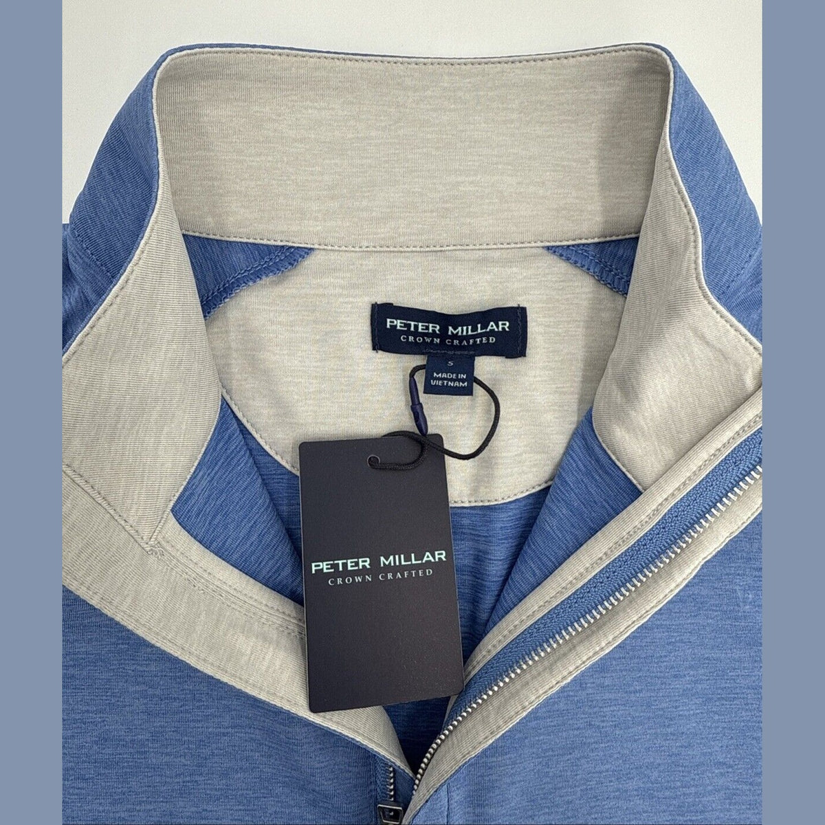 $135 Peter Millar Crown Crafted Stealth Performance 1/4 Zip Pullover-Blue-Small