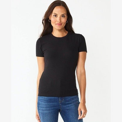 Nine West Women's Fitted Ribbed Crewneck Top Shirt - Black - Small