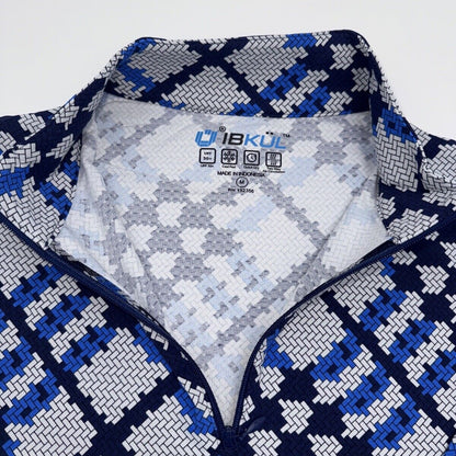 $100 Ibkul Women’s Long Sleeve Zip Mock Neck Top-Sonika -Blue/Navy -Medium -New
