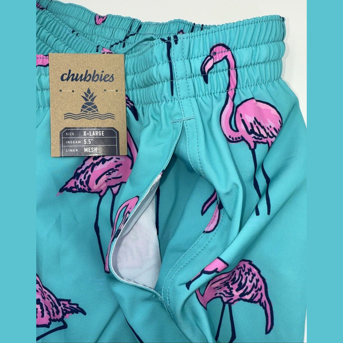 $70 Chubbies The Beach Retreat 5.5" Inseam Swim Trunks-Aqua/Pink- XLarge-New Tag