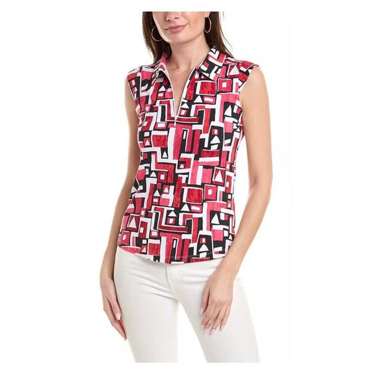 $89 IBKUL Women’s Sleeveless Zip Polo Top Shirt-Jennifer- Red/Black- Small-New