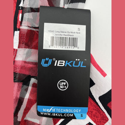 $100 Ibkul Women’s Long Sleeve Zip Mock Neck Top-Jennifer Red -Small -New