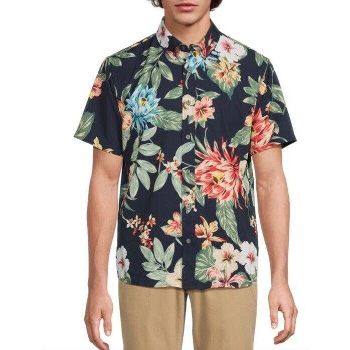 $128 Slate & Stone Hawaiian Stretch Flower Shirt Short Sleeve-Multicolor-Medium