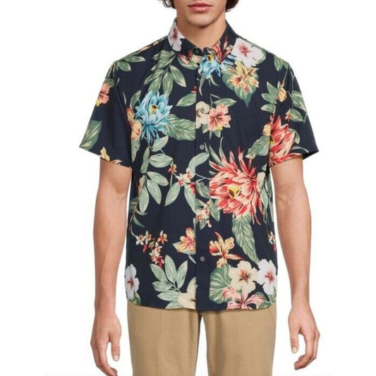 $128 Slate & Stone Hawaiian Stretch Flower Shirt Short Sleeve-Multicolor-Medium