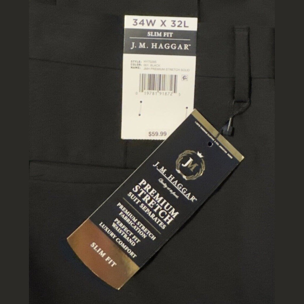 Haggar Men's 4 Way Stretch Flat Front Suit Separate Pant SlimFit-Black- 34W 32L
