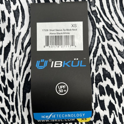 $95 IBKUL Women’s Zip Mock Neck Short Sleeve- Alena Black/White-XSmall-New Tag
