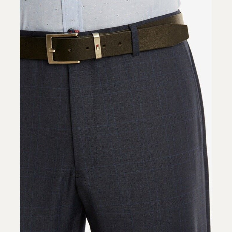 Tommy Hilfiger Men's 32W 32L Modern Fit THflex Wool Plaid Pants-Blue -Tyler-$190