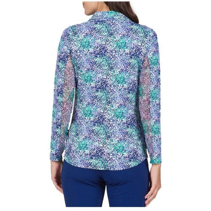 $100 Ibkul Women’s Long Sleeve Zip Mock Neck Top-Spray Paint Purple-XSmall-New